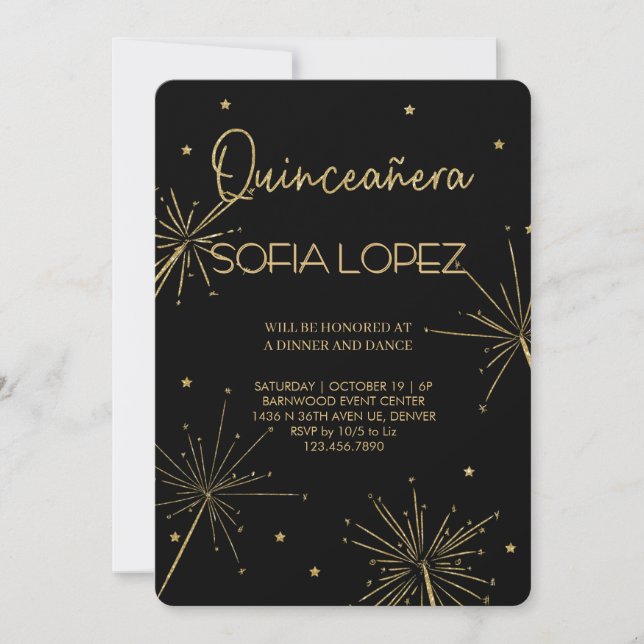 Convites Rose Gold Glitter Elegant Quinceañera  (Frente)