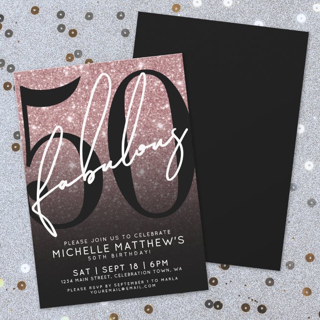 Convites Rose Gold Glitter Fifty Fabulous 50th Birthday (Rose Gold Glitter Fifty Fabulous 50th Birthday Invitation)