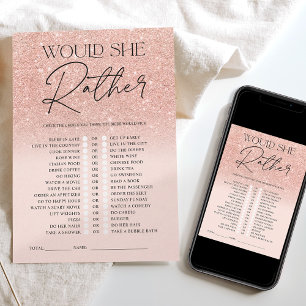 Convites Rose gold glitter ombre rosa jogo Bridal ao invés