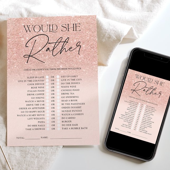 Convites Rose gold glitter ombre rosa jogo Bridal ao invés (Criador carregado)