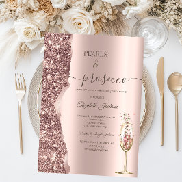 Convites Rose Gold Glitter Pearls & Prosecco Bridal Shower