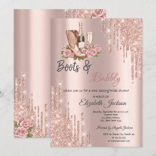 Convites Rose Gold  Gotas de Vinho Botas & Bridal Bubbly 