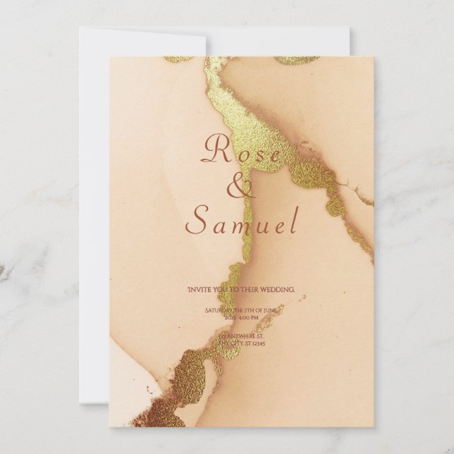 Convites Rose Gold Ink Aesthetic Chic Wedding Invitation (Frente)