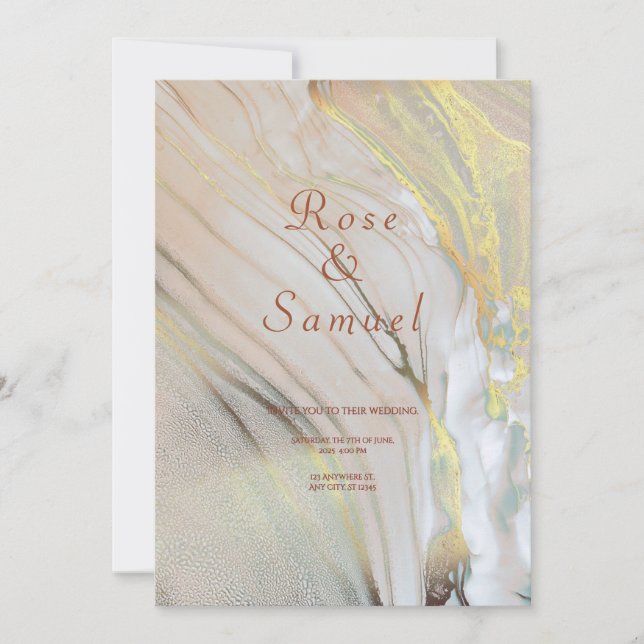 Convites Rose Gold Ink Aesthetic Chic Wedding Invitation (Frente)
