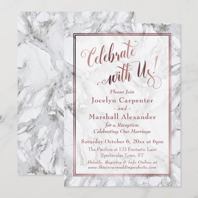 Convites Rose Gold Marble Celebre Conosco Recepção Apenas (Frente/Verso)