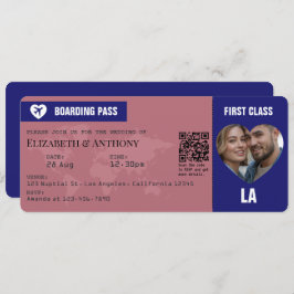 Convites Rose Gold & Midnight Blue Boarding Pass Wedding