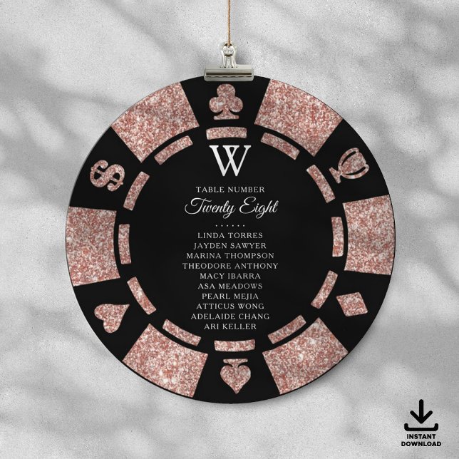 Convites Rose Gold Monogram Poker Chip Casino Wedding (Criador carregado)