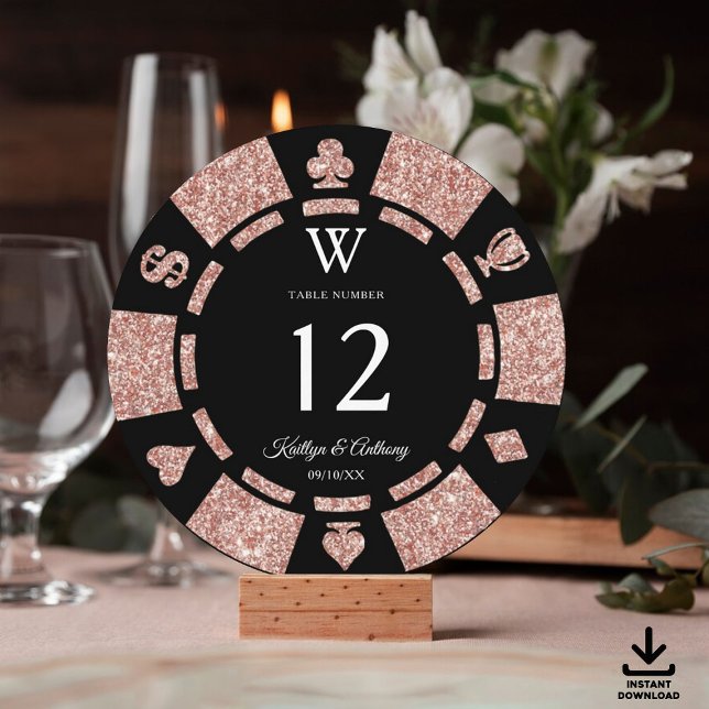 Convites Rose Gold Monogram Poker Chip Casino Wedding (Criador carregado)
