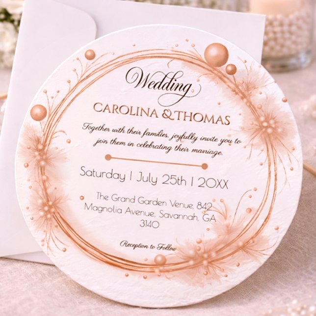 Convites Rose Gold Pearls Modern Elegant Wedding  (Criador carregado)