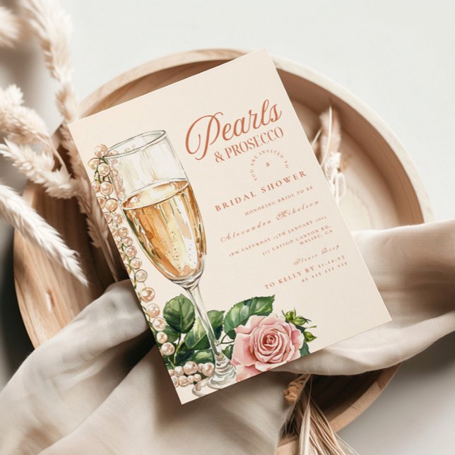 Convites Rose Gold Pérolas e Prosecco Chá de Noiva (Criador carregado)