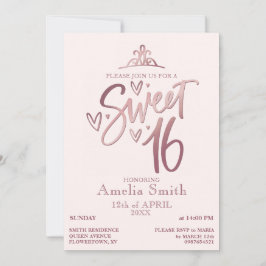 Convites Rose Gold Sweet 16 Invitation Template