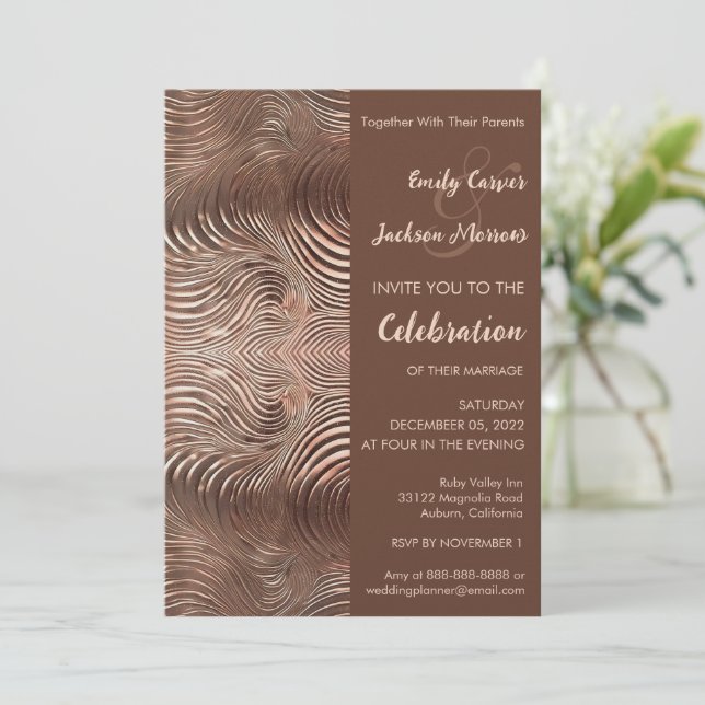 Convites Rose Gold Swirl Wedding Invitation (Em pé/Frente)