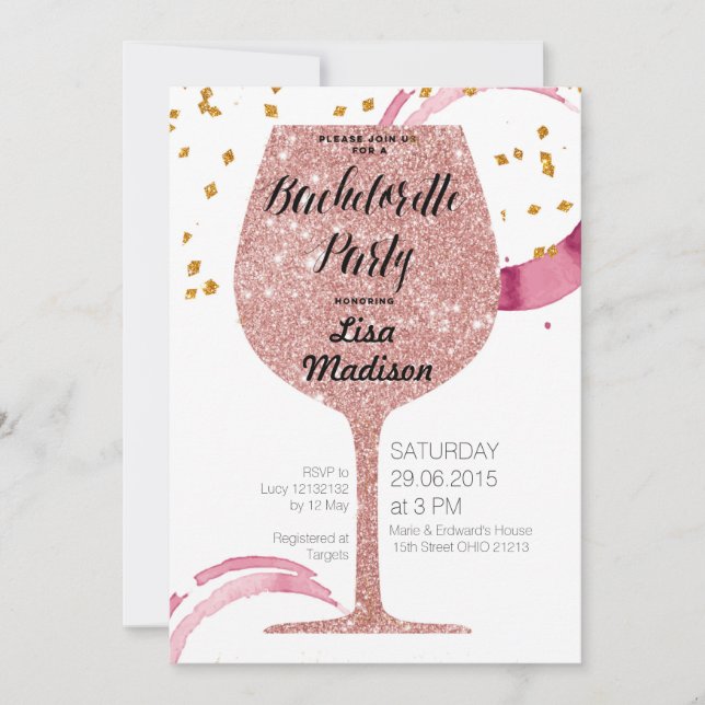 Convites Rose Gold Wine Bachelorette Party (Frente)