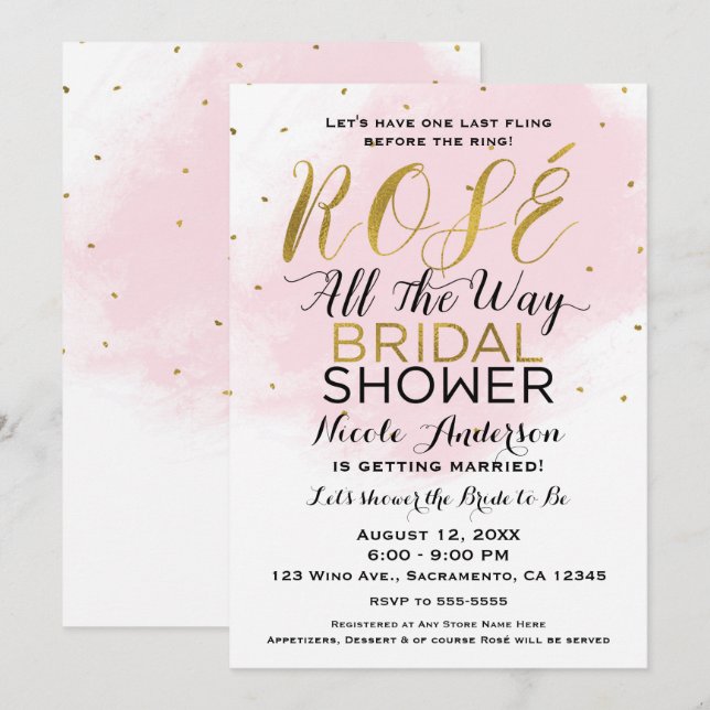 Convites Rosé o Caminho Todo CHÁ DE NOIVA Vinho Rosa & Dour (Frente/Verso)