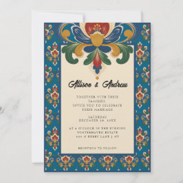 Convites Rosemaling Norueguês | Casamento Azul