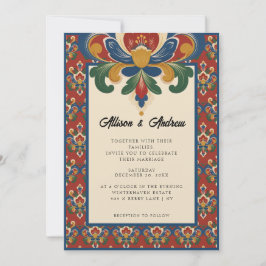 Convites Rosemaling Norueguês | Casamento Vermelho