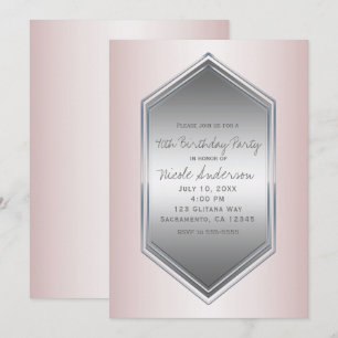 Convites Róseo Pérola Blush Prata Festa de Aniversário Qual
