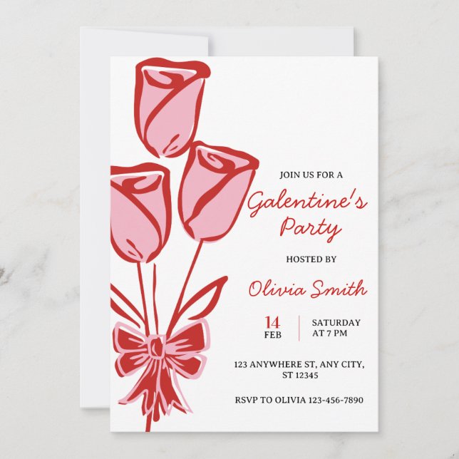 Convites Roses hand drawn galentines girls night party (Frente)