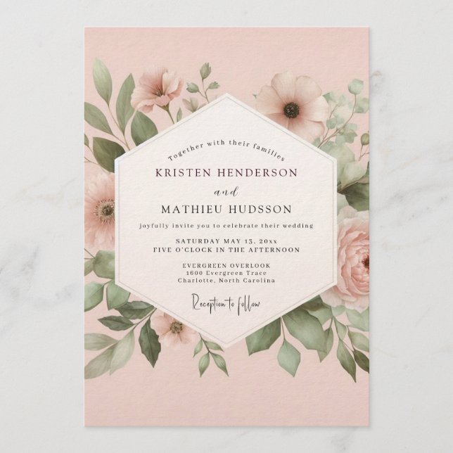 Convites Rosewood Painted Flora Wedding (Frente)