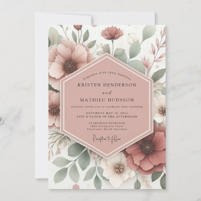 Convites Rosewood Sage Bloom Wedding (Frente)