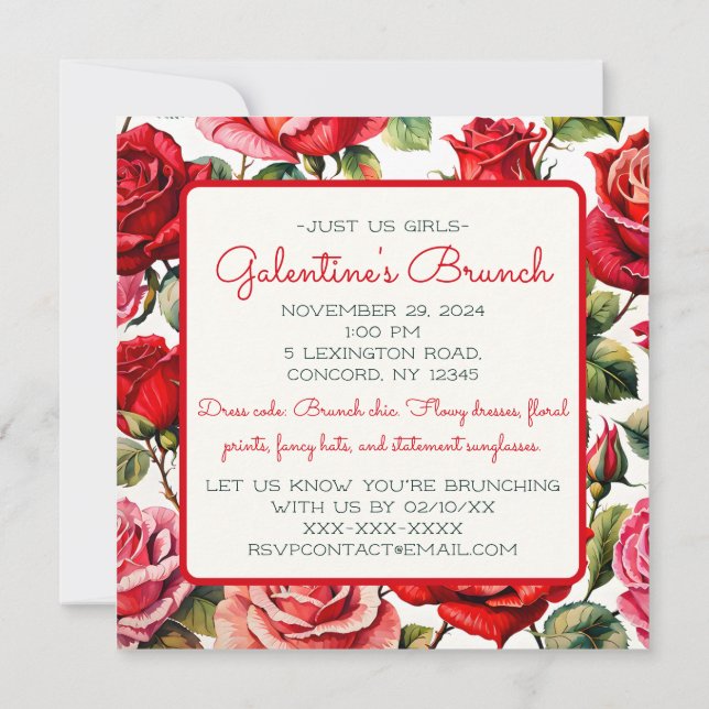 Convites Rosey Galentine's Day Ladies Brunch (Verso)