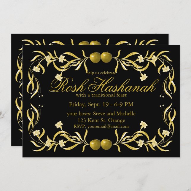 Convites Rosh Hashanah Flower and Apples Flourar (Frente/Verso)