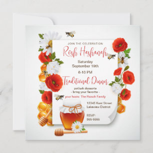 Convites Rosh Hashanah Honey e Red Poppies