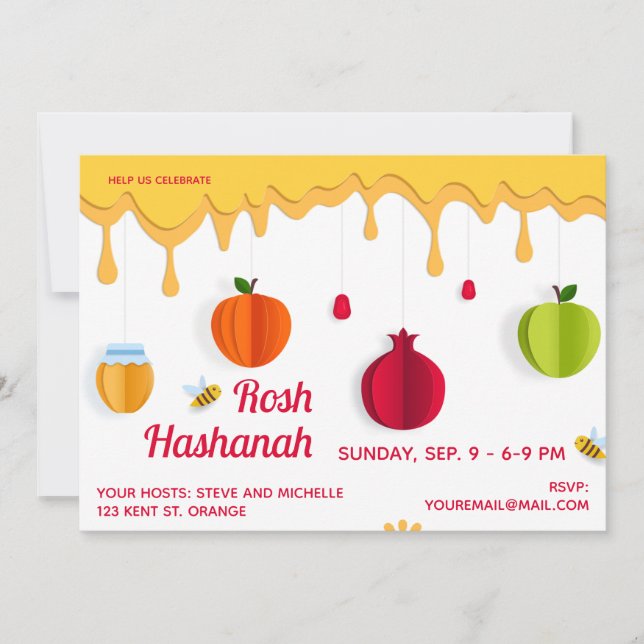 Convites Rosh Hashanah Honey Papercut (Frente)