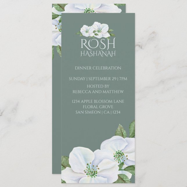 Convites Rosh Hashanah White Apple Blossom (Frente/Verso)