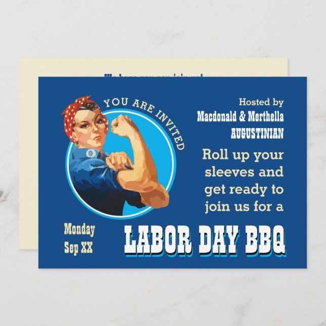Convites Rosie Riveter LABOR DAY CHURRASCO (Frente/Verso)