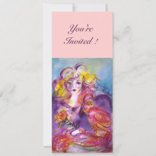 Convites ROSINA / SENHORA COM ROSA E PARROT cor-de-rosa