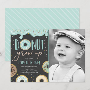 Convites Rosquinha Cresce Pastel Azul Primeiro Aniversário