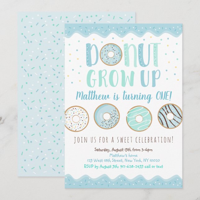 Convites Rosquinha cresce Rosquinha azul aniversário (Frente/Verso)