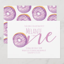 Convites Rosquinha de Aquarela Primeiro Aniversário Púrpura