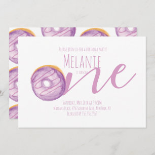 Convites Rosquinha de Aquarela Primeiro Aniversário Púrpura