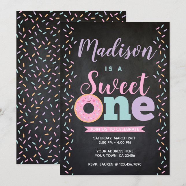 Convites Rosquinha, Doce, primeiro aniversario (Frente/Verso)