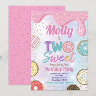 Convites Rosquinha Dois segundos aniversários cor-de-rosa 