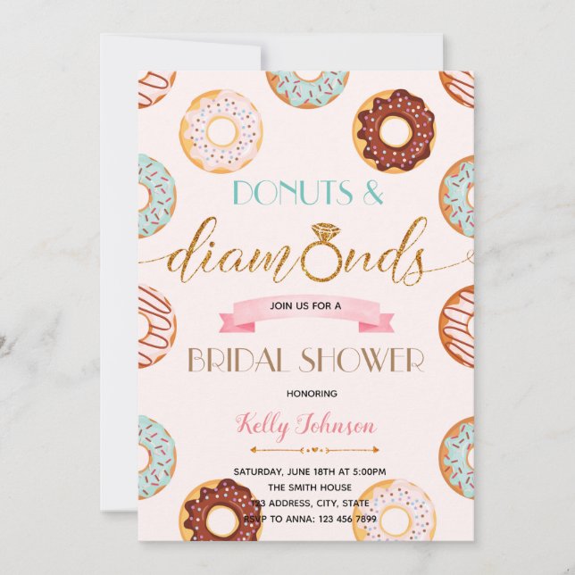 Convites Rosquinha e placa de chá de panela de diamante (Frente)