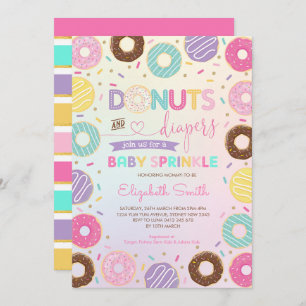Convites Rosquinha Girly Rainbow Fralda Baby Sprinkle Chá