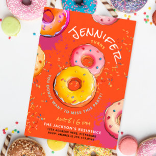 Convites Rosquinha Laranja Divertida 8º Aniversário Com Pur