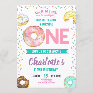 Convites Rosquinha Primeira Rapariga de Aniversário Bonita