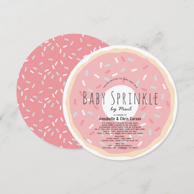 Convites Rosquinha rosa Chá de aspersão de bebês por círcul (Frente/Verso)