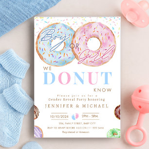 Convites Rosquinha Sabe Sexo Revelar Menina Azul Festa Rosa