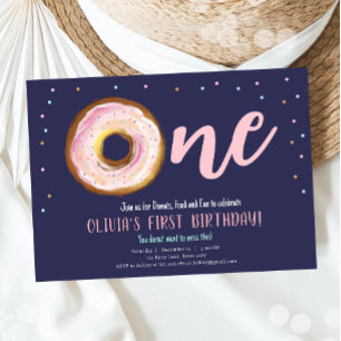 Convites Rosquinha Watercolor Doce One Girl First Birthday 