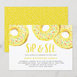 Convites Rosquinhas Amarelas de Aquarela Sprinkles Sip and 