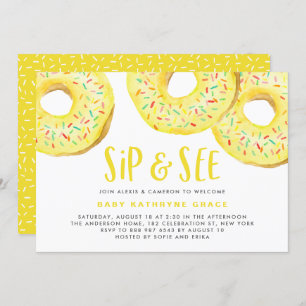 Convites Rosquinhas amarelas Sprinkles Chá de fraldas Sip e