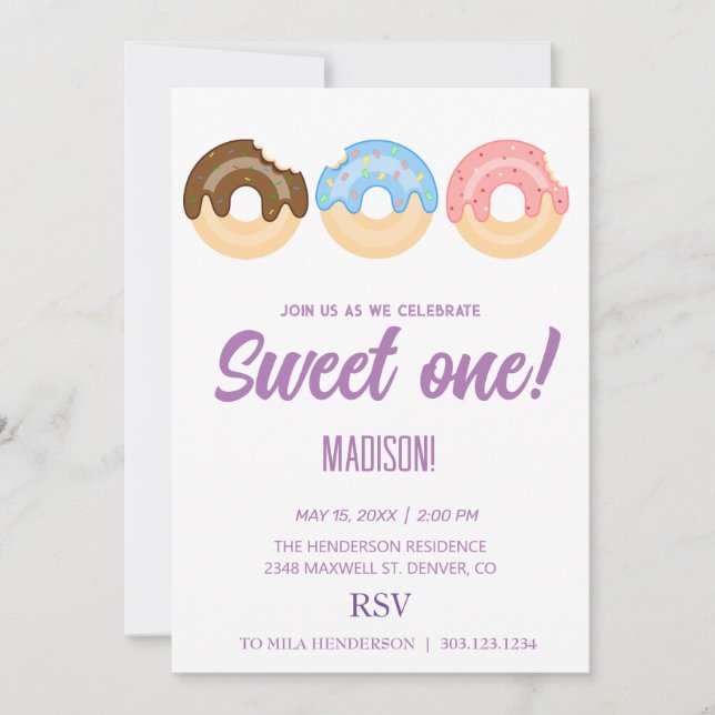 Convites Rosquinhas doces, cores arco-íris, doce primeiro a (Frente)