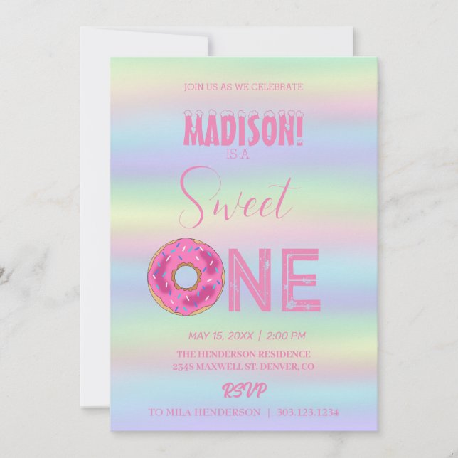 Convites Rosquinhas doces, cores arco-íris, doce primeiro a (Frente)