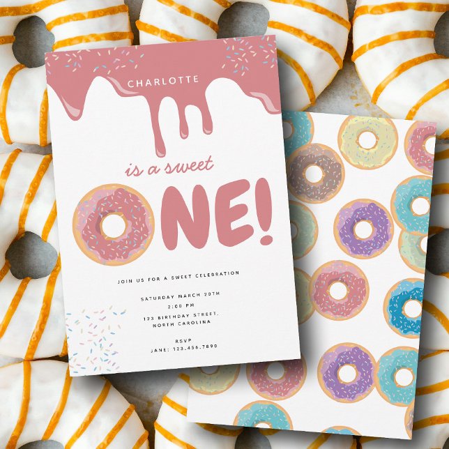 Convites Rosquinhas e borrifadas de Pastel Doce Um Aniversá (Pastel Donuts & Sprinkles Sweet One Birthday Invitation)
