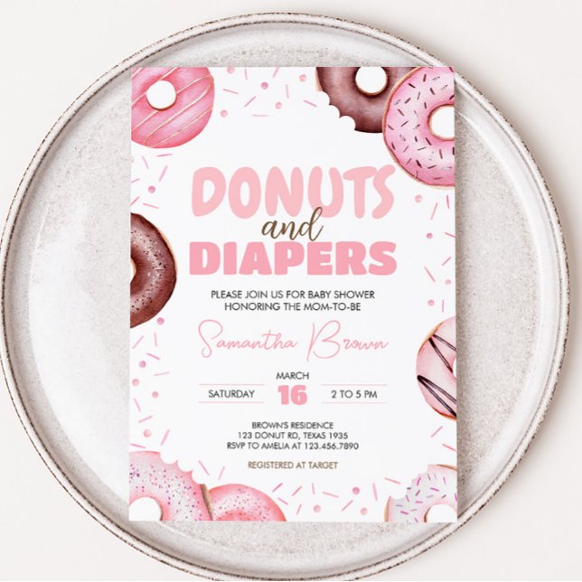 Convites Rosquinhas rosa e Chá de fraldas Fralda (Pink Sweet Sprinkle Baby Shower Invitation)
